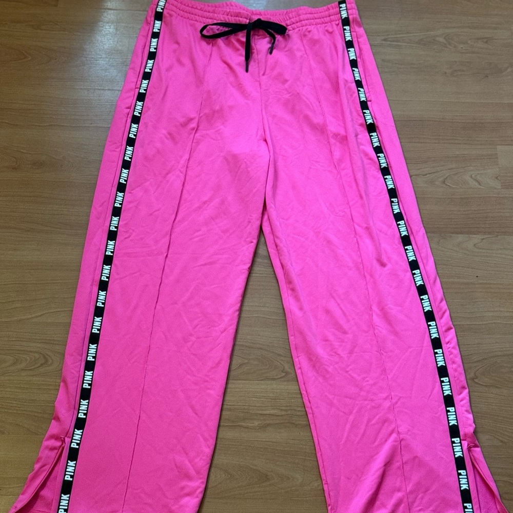 Vibrant Pink Wide Leg Pants with Black Accents
